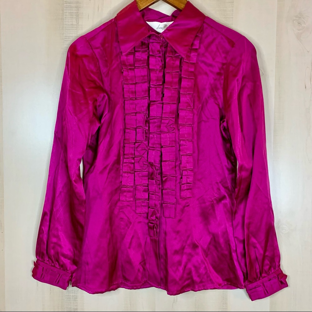 Devon & Keira Ruffled Long Sleeve Blouse Pink 8
